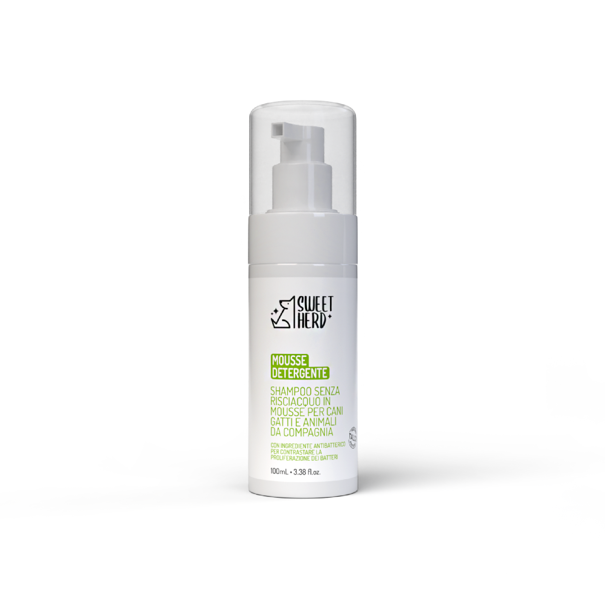 Mousse Detergente Senza Risciacquo al Talco – 100 ml – Cani e Gatti