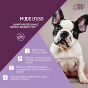 Shampoo per Manti Corti con Vitamina E e Profumo Talco – Cani